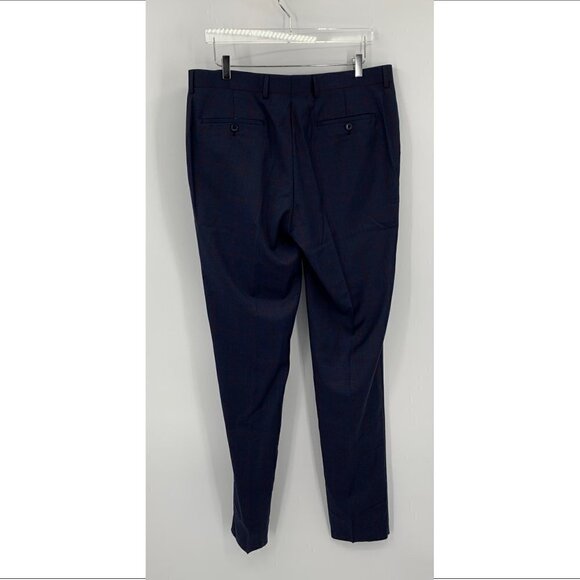 Zanetti Porto Suit navy pants wool trousers flat front unhemmed check new 38 - Picture 3 of 5